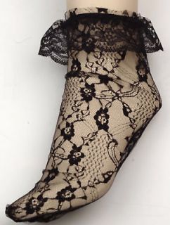80s Black Lacey Ankle Socks Halloween Costume Accessory Fancy Dress