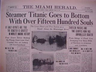   HEADLINE ~STEAMER TITANIC SINKS SHIPWRECK AT BOTTOM DISASTER