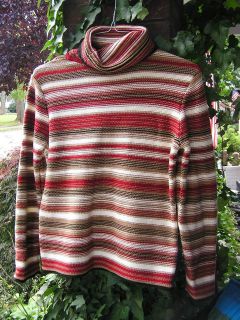 TALBOTS turtleneck red and tan striped sweater   size LARGE