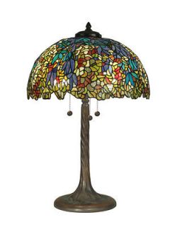   Tiffany Atherton Mission Style Table Lamp Art Stained Glass Shade NIB