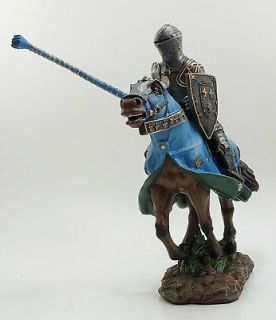   Sir Knight of Armor On Charging Horse Statue Jousting Lance Tournament