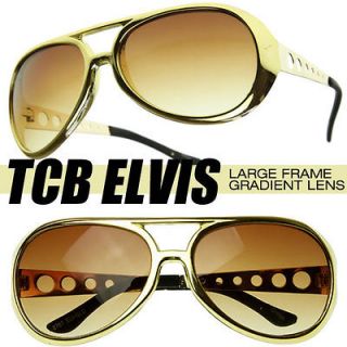Large Elvis King of Rock Rock & Roll TCB Aviator Sunglasses(Gold)