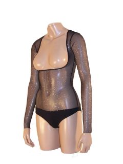 NEW BLACK SILVER GLITTER HOLD CONTROL SHAPING POWER MESH BODY SUIT 