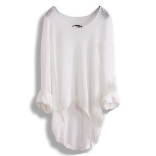 fashion Batwing Womens Casual Loose Asymmetric Knit Soft Top Sweater 