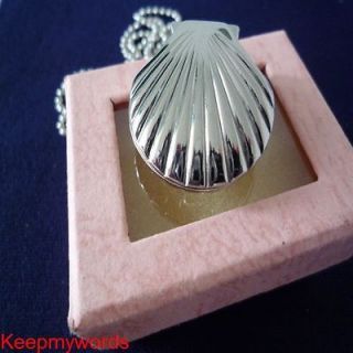 Silver Seashell Necklace Clock Pendant Pocket Watch & Gift Box For 