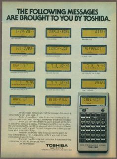 Print Ad   Toshiba Calculators 1979 magazine advertisement