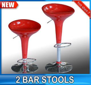   Of 2 Red Adjustment Bar Stool Counter Pub Modern Kitchen Swivel 360