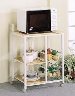 White & Natural Finish Kitchen Microwave Cart/Rack by Coaster 2506