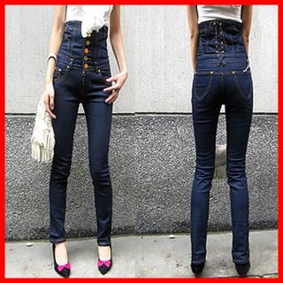 New Ladies Trendy one Breasted High Waist Skinny Jeans Pants Trousers