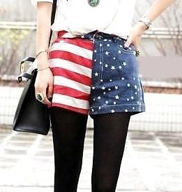 L263 Multi colored Lady Denim Pants Jeans Shorts American Flag Prints 