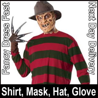 Freddy Krueger Shirt Latex Mask Glove Hat Costume J1 Fancy Dress