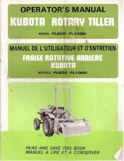 Kubota Model FL850 & FL1000 Rotary Tiller Operators Manual