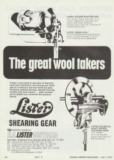 Vintage 1977 LISTER SHEEP SHEARING GEAR EQUIPMENT Advertisement