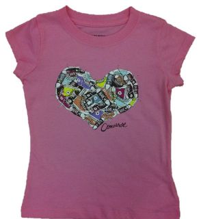New 2012 Converse Girls Baby Pink Crew Neck Heart Boots T shirt