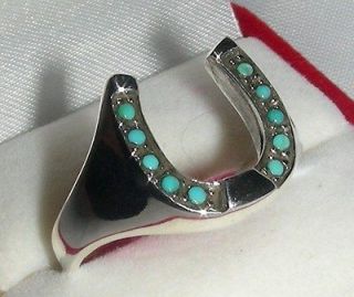 Mens Sterling Silver Genuine Turquoise Horseshoe Shaped Ring Size 14