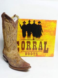 Corral Mens Boots Crackle Distressed Antique Saddle/ Brown Eagle 
