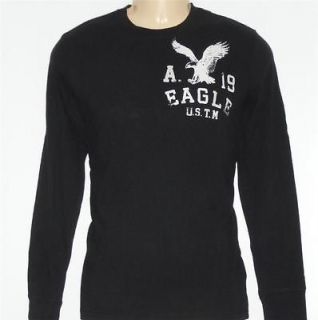   Outfitters AEO Mens Black Double Logo Long Sleeve T Shirt New NWT