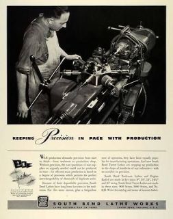 1942 Ad South Bend Lathe War Effort Production WWII Industrial 