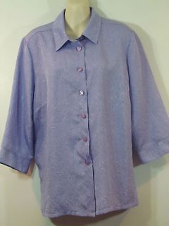 Appleseeds womens 14 shiny purple lilac flower shirt side slits 3/4 