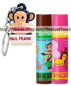 Lip Smacker 3pc PAUL FRANK Julius + Clancy Balms+ Topper Keychain Set 