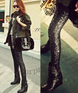   Metallic Sequined Bling Bling Thick Warm Leggings Tights Pants KprC