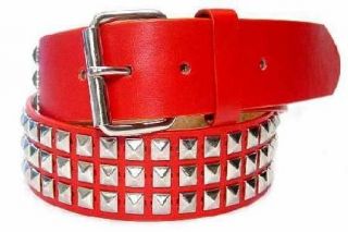 NEW RED Leather Biker/ Rock Star Belt with 3 Rows of Spaced Chrome 