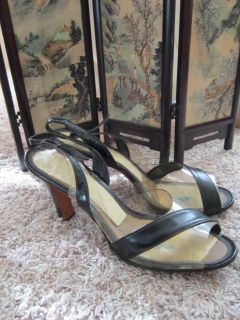 VINTAGE~ 60s~*MAD MEN STYLE~~LUCITE HEELS BLACK AND CLEAR CHIC