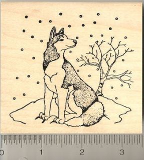 lg alaskan husky dog winter scene rubber stamp wm l7309 time left $ 17 