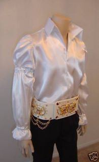NEW (Elvis Tribute Artist Costume) (Jumpsuit Era) White Satin Puffy 