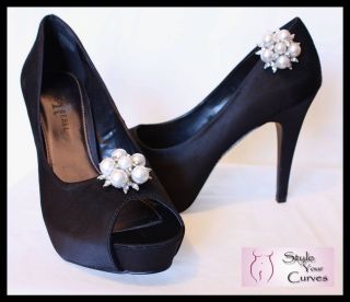 NEW Clip My Shoes STUNNING Pearl Diamante Silver Bridal Heels Pumps 