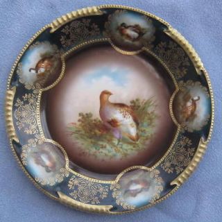 Royal Vienna Hand Painted Game Plate Mallard Ducks, Grouse Gold Signed 
