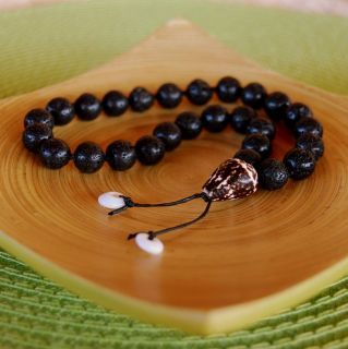hand knotted black lava mala prayer beads with shells time