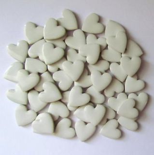 New ~ 50 White Vintage Ceramic Heart Tiles ~ China Mosaic Tile