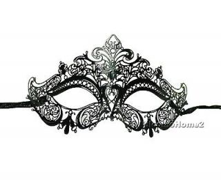 Venetian Laser cut Metal Black Costume Mask w/ Crown Halloween 