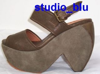 GEE WAWA Olive Leather Suede Platform Wedge Sandals Shoes 9