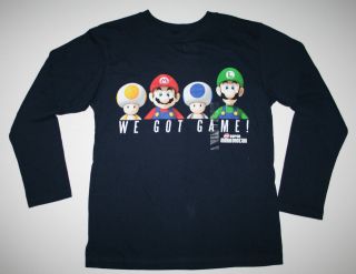 NINTENDO Super Mario Brothers Wii Game Navy T Shirt Long Sleeve size 