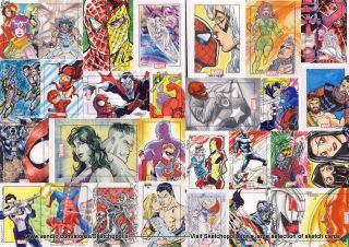 Marvel Heroes Villains sketch Elektra Wolverine She Hulk Spiderman 