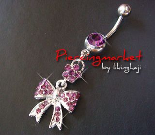 14g dangle bow belly button navel rings ring bar body