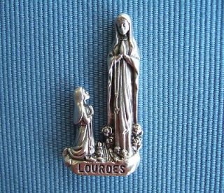 Catholic POCKET STATUE metal MARY Our Lady of Lourdes St. Bernadette
