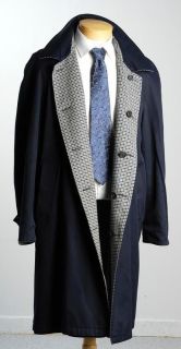   60s Burberry Burberrys Reversible Navy Blue Irish Tweed Mod Mens Coat