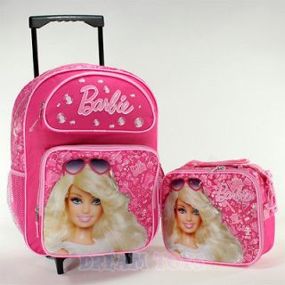 Mattel Barbie Pink Jewels 16 Large Roller Backpack and Lunch Bag Set 