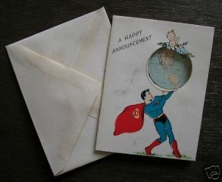 1940 superman birth announcement card with envelope 