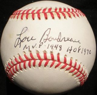 Lou Boudreau (d.2001) Signed BUDIG Baseball Autographed Inscribed Ball 