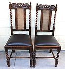 Beautiful Pair Of English Antique Oak Barley Twist Upholstered Chairs 