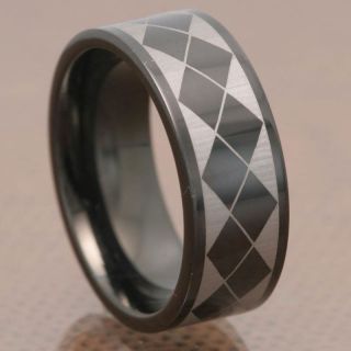   Black/White Celtic Scroll Etch Band Infinity Mens Wedding Ring