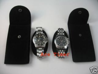 Pack of 2 Black Velvet Watch Pouch w/ Divider Fit Rolex, Omega and 
