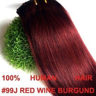 20INCH 50CM CLIP IN HUMAN HAIR EXTENSIONS RED WINE BURGUNDY #99J 7pcs 