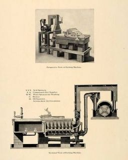 1908 Antique Etching Machine Printing Engraving Print   ORIGINAL 