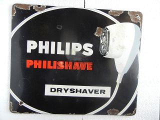 Rare Vintage Philips Dry Shaver PHILISHAVE Porcelain Enamel Ad Sign 