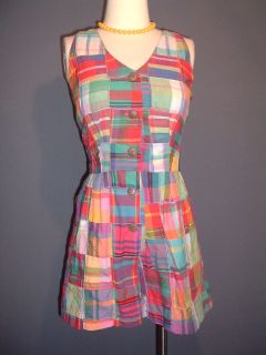 Vtg 80s does 40s WWII 50s Style Madras Plaid Romper Retro Pinup 